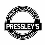 Pressleys Lawn and Landscape logo featuring circular badge design with business name and phone number 864-680-3946